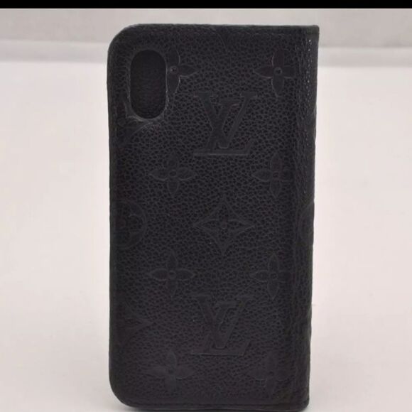 Auth Louis Vuitton Monogram Empreinte Folio iPhone X XS Case M63586 Black 4280H - Picture 2 of 14